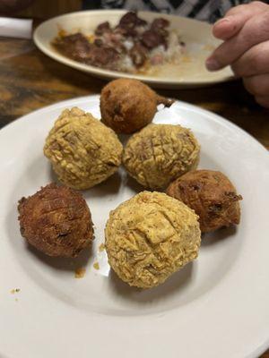 Boudin balls and hush puppies.