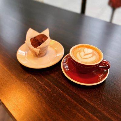 Brownie Muffin and Flat White.