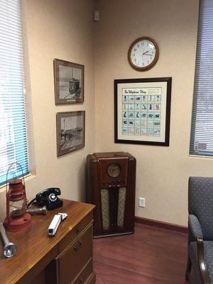 Office Antique Radios, Telephones and other items provide conversation starters.