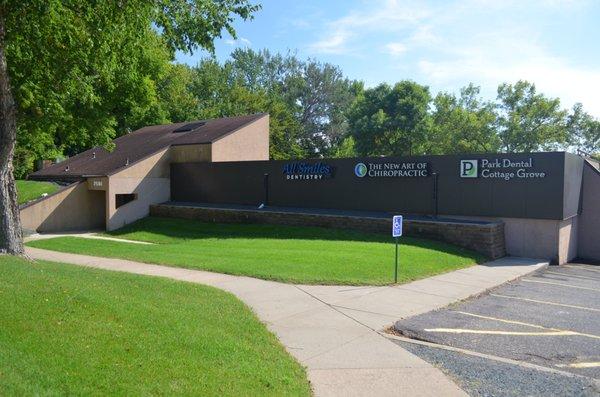 View as you pull into the building