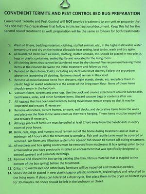 Bed bug Liquid treatment preparation sheet