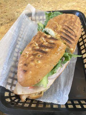 Very good smoked Turkey & Swiss cheese panini