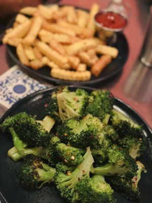 Brocolli and French fries