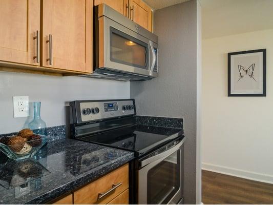 Stainless steel appliances with a built in microwave