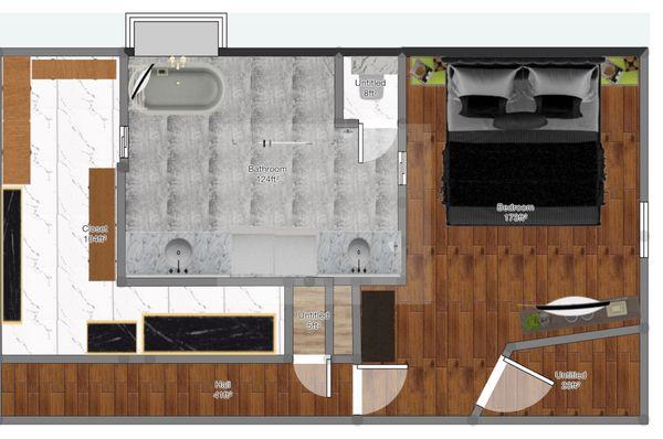 Taking a bedroom out to create a master suite on the second floor with a dream bath and custom built in closet. using 3 d design