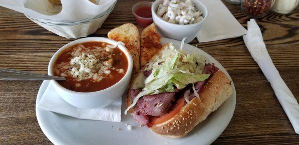 Reast beast, ministrone soup and some macaroni salad.