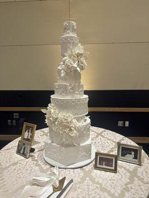 Our beautiful (all real and edible) wedding cake (marble with strawberry frosting).