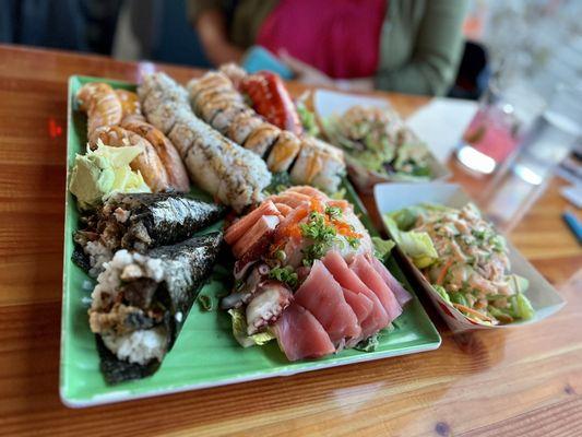 Crab Avocado Salad, Lobster Roll, Sashimi, Sear salmon, Salmon Skin Roll from Kenbu Food Cart