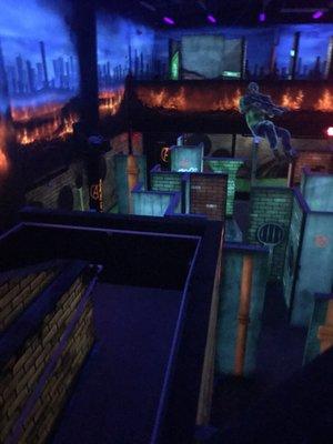 Inside the laser tag room.