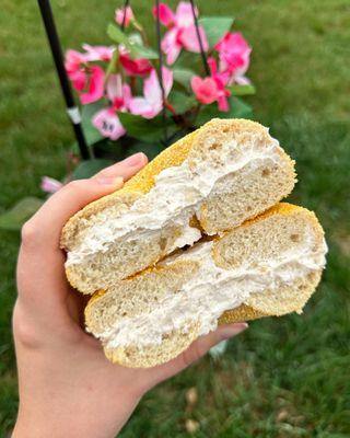 Golden bagel with apple pie cream cheese