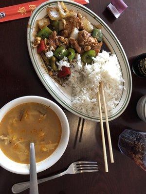 Hot &Sour Soup and the Kung Pao Chicken - check out the veggies! And the soup is homemade fresh!