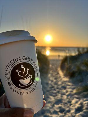 Sunrise at the beach--the best way to have your coffee