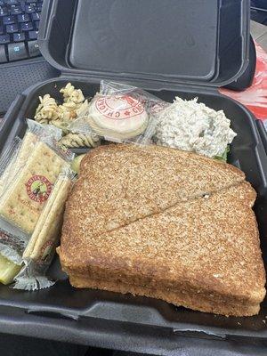 The Chick with Olivia's Old South sandwich, scoop of Fruity Fran, side pasta salad, and that little delicious cookie!