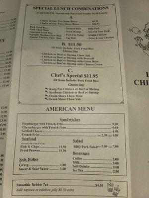 Lunch specials & American dishes