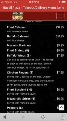 Partial menu