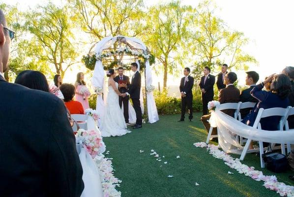 Our magical fairytale wedding under the sunset and trees at Falkner Winery. DJ Steve's music created a romantic effect