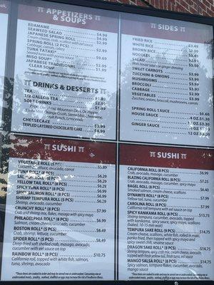 New menu with higher prices