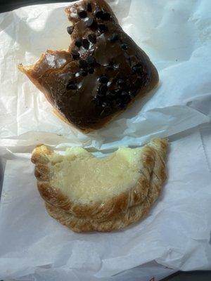 Chocolate donut and cheese danish