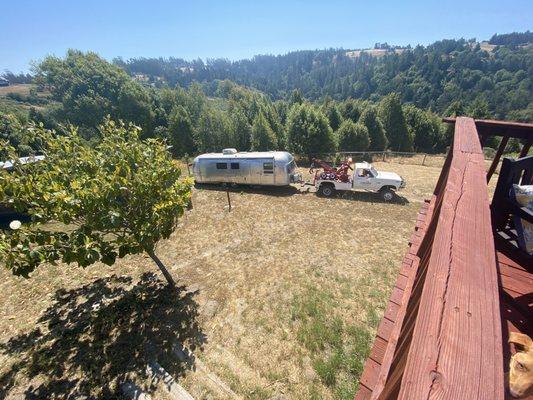 Getting the trailer out of a tight spot.