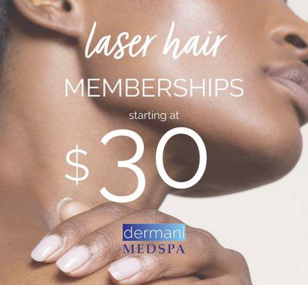 Laser Hair Memberships starting at $30/mo