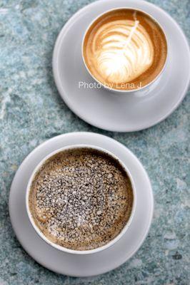 Cappuccino ($4) and Black Sesame Latte (12 oz) ($5.25)