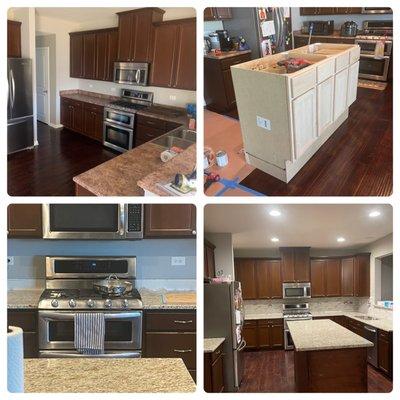 Kitchen before and after...new island, counter top, sink and back splash.