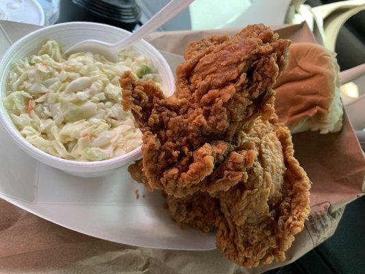 Three piece dark with coleslaw