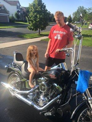 Call us for your motorcycle insurance needs! (Garrett pictured here with his daughter Birdie)