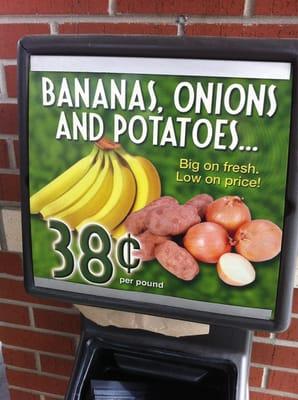 I guess my review hit a soft spot about there junk food! Now they have potatoes, onions & bananas. Good job!