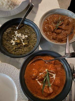 Saag Paneer Chicken Tikka Masala and Rogan Josh