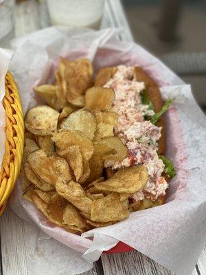 Lobster roll with plantain chips