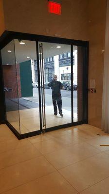 Repaired 300lb glass door with my partner 35 years experience...