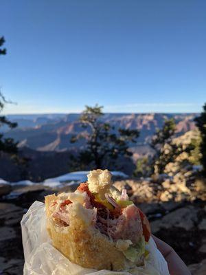 Grab a sandwich to go and enjoy it later during your hikes.  This one made it to the Grand Canyon before being gobbled up.