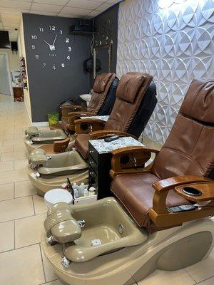 Massage and pedicure chairs.