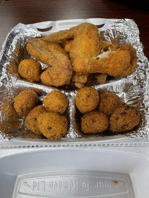 Chicken wings and hush puppies