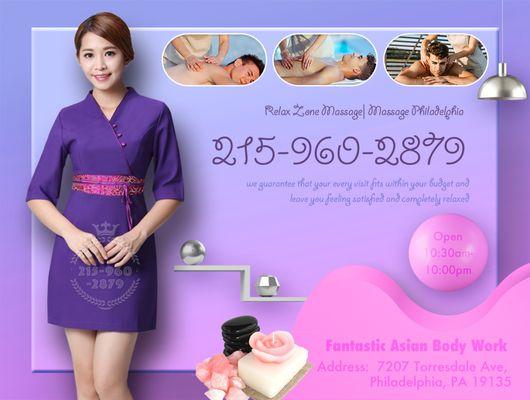 Feel absolutely awesome!
 Get an overall feeling of wellness!! Asian Massage Near Philadelphia