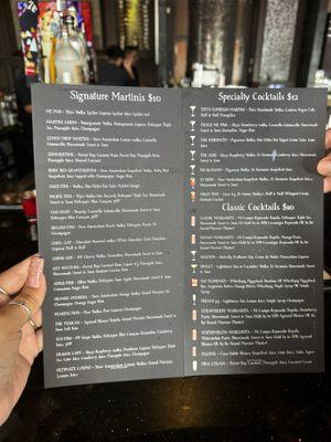 Cocktail menu