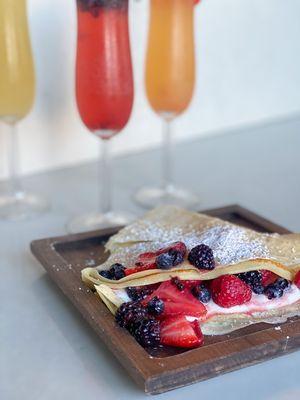 Booze N Berries Crepe with Champagne Flight