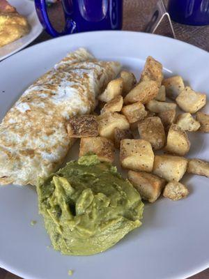 Egg white omelette , hash browns with a side of avocado