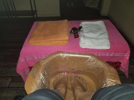 Soaking my feet in hot water