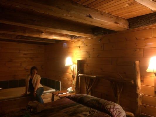 Amazing Ceiling! And the jacuzzi tub is right next to the bed.