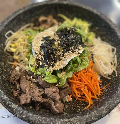 Dolsot Bibimbap~ It was delicious, flavorful beef and came out sizzling hot!