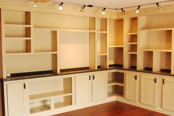 32 Ft "L" Shaped Custom Built-in Floor to Ceiling Entertainment Unit and Display Cabinet