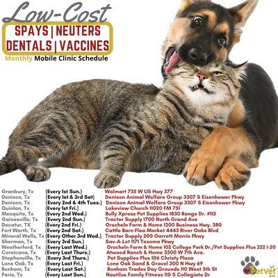 Low-Cost Spay, Neuter, Dental & Vaccine Clinic Locations!