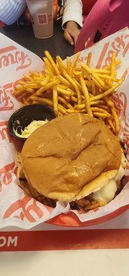 French Onion Burger and Overcooked Fries