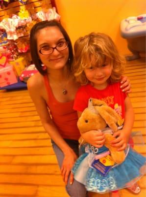 With my niece and the bunny with the Cinderella dress that she built.