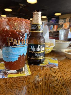 Michelada w/Modelo Negra Chile Con Queso w/ground beef on Cinco de Mayo