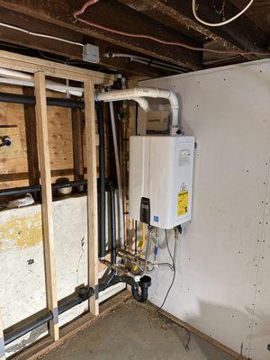 Navien tankless gutted basement.