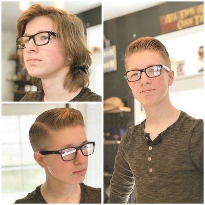 Before and After of a "Haircut: Makeover / Style Change" ... book online at www.IronHeritageSupply.co