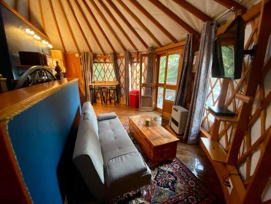 Living room area within the yurt.